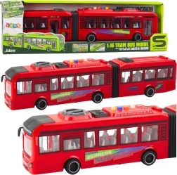 Locītais autobuss 1:16 ar gaismām, skaņām un atveramām durvīm – sarkans