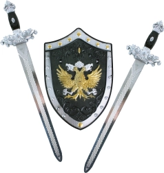 Bruņinieku komplekts ar vairogu un diviem zobeniem bērniem