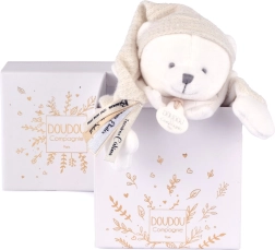 Doudou dāvanu komplekts – plīša mīļmantiņa lācītis ar cepurīti, bēšs, 25 cm