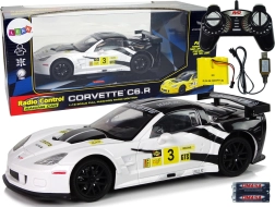RC auto CORVETTE C6.R 1:18 balts ar gaismām 2,4 GHz