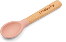 Silikona karotīte ar koka rokturi New Baby, rozā