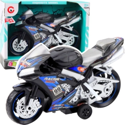 Black-blue racing motorcycle with light and sound effects