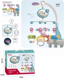 Zilā gultiņas karuselis ar dzīvnieciņiem