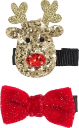 Reindeer and Bow Hair Clips – 2 pcs