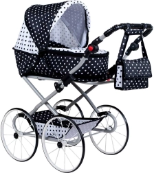 Bērnu retro leļļu ratiņi 2v1 NEW BABY Natálka, balti-melni
