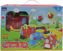 Interaktīva lokomotīve bērniem 3+ ar gaismām, skaņām un kustīgām detaļām, 2 vagoniem un piederumiem