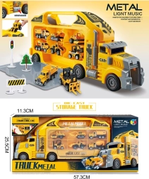 Truck-shaped case with 6 metal vehicles with light and sound
