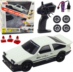 Tālvadības sacīkšu auto 4WD ar maināmiem riteņiem, balts