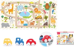 Mīkstie celtniecības bloki ar safari mašīnīti – komplekts 8 gab.