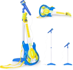Elektriskā ģitāra ar mikrofonu un statīvu bērniem, saderīga ar MP3, zila