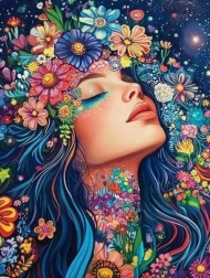 Dimantu gleznošana Meitene ziedos 30 × 40 cm