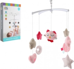 Griestiņu karuselis virs gultiņas ar pūcīti – uzvelkams muzikālais mobilis, rozā