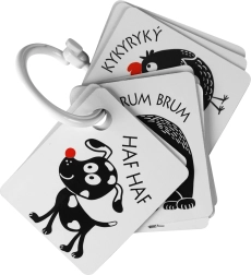 Kontrasta kartītes ar krāsainu elementu zīdaiņiem