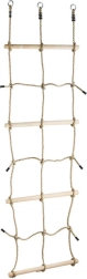 Climbing net with wooden rungs for children