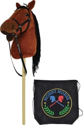Brown hobby horse 73 cm with sounds and black backpack