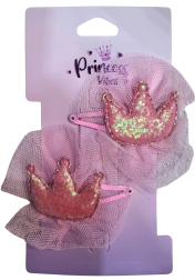 PINK glitter crown hair clips, 2 pcs