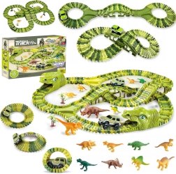 Liela dinozauru sacīkšu trase ar mašīnīti un figūriņām