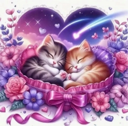 Dimantu gleznošana “Guļoši kaķēni” 30 × 40 cm