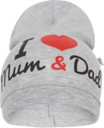 Bērnu cepure New Baby I Love Mum and Dad pelēka 3–9 mēneši