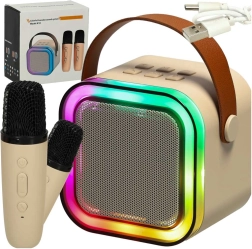 Karaoke set with Bluetooth speaker, 2 microphones and 6 W LED backlight – beige