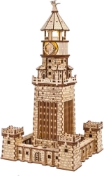 Ugears 3D koka mehāniskais puzles modelis Aleksandrijas bāka ar LED apgaismojumu