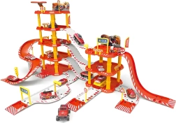 Liela ugunsdzēsēju autostāvvietas garāža ar degvielas uzpildes staciju, 4 stāvi, 100 detaļas