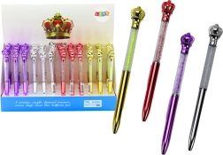 Lodīšpildspalva ar kronīti un mirdzošiem akmentiņiem, zilas krāsas tinte 0,7 mm, krāsu mikss