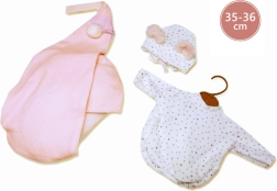 Apģērbiņš ar piekaramu šūpošanās maisu lellei NEW BORN 35–36 cm