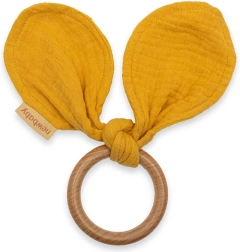 Košļājamais riņķītis ar muslīna autiņu New Baby Ears sinepju krāsā