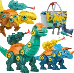 WOOPIE dinozauri salikšanai 3 gab. koferītī ar urbi un skrūvgriezi