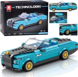 Technic konstruktoru komplekts – zils retro kabriolets ar zelta riteņiem, 417 detaļas