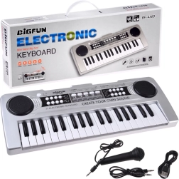 Mini klavieres ar 37 taustiņiem un dziedāšanas mikrofonu – sudraba