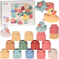 Soft pastel silicone blocks with ducklings, set of 30 pcs
