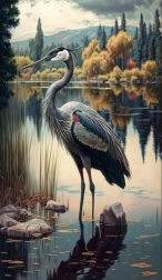 Dimanta gleznošana Dzērve uz ezera 30 × 40 cm