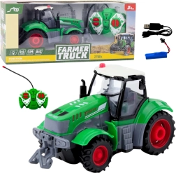Zaļš tālvadības traktors 1:24