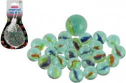 Stikla bumbiņas spēlei tīkliņā – jaukts izmēru komplekts