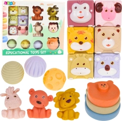 Komplekts ar mīkstām sensorām rotaļlietām ar dzīvnieciņiem no eko gumijas, 18 gab.