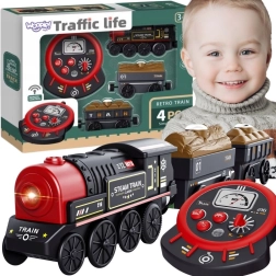 Woopie retro electric locomotive with remote control, 4-piece set with wagons