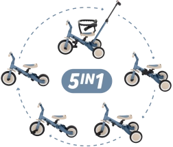 Petite&Mars daudzfunkcionālais trīsritenis 5v1 Turbo ocean blue