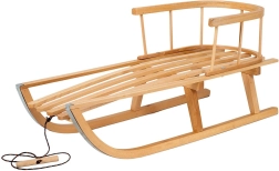 Bērnu koka ragavas ar atzveltni un vilkšanas auklu 90 cm BAYO