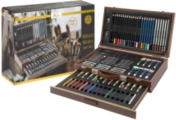 Liels koka radošais koferis – 91 gab. komplekts zīmēšanai un gleznošanai