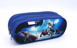 Pencil case with ice hockey motif, double-zip, blue
