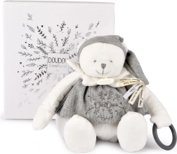 Doudou plīša polārlācis ar gredzenu 30 cm pelēks