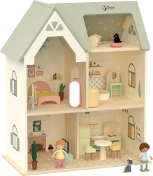 Liels koka leļļu namiņš ar mēbelēm