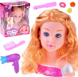 Ķemmēšanas galva – blonda lelle ar friziera piederumiem 20 cm