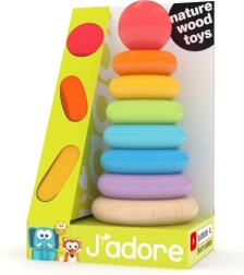 Varavīksnes gredzeni uz stieņa – koka izglītojoša rotaļlieta pašiem mazākajiem