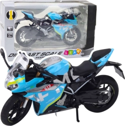 Metāla sporta motocikls 1:12 ar gaismām un skaņām – zils