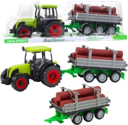 Zaļš traktors ar piekabi baļķiem 47 cm