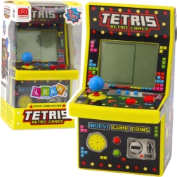 Mini arkādes spēle Tetris dzeltenā retro stilā