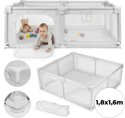 Bērnu manēža 180 × 160 cm pelēka ar ceļojumu somu ECOTOYS